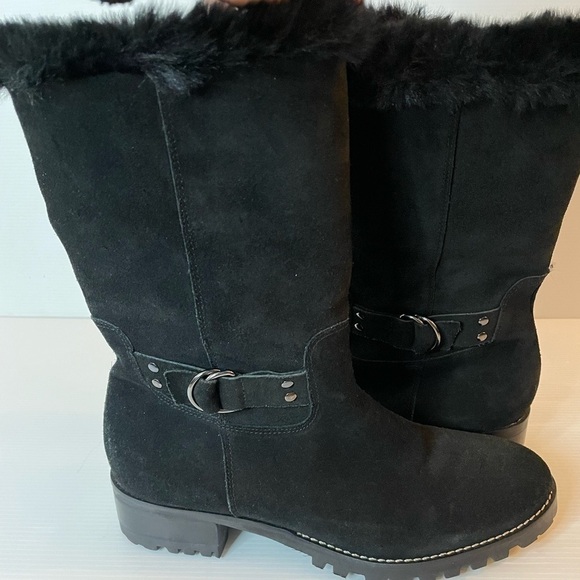 Talbots Tish Black Suede Faux Fur Insulated Boots Size 8.5 - Picture 8 of 10